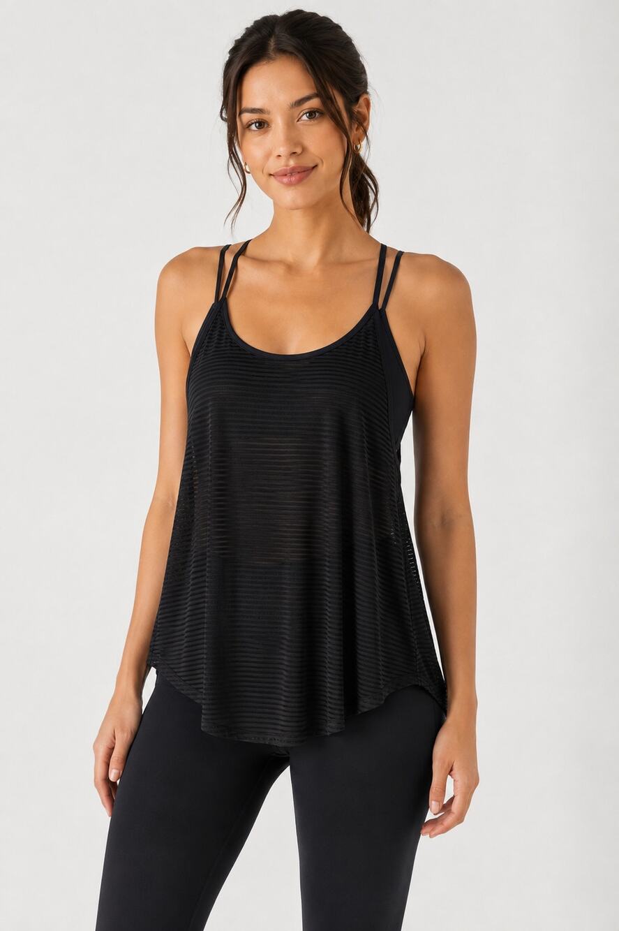 NWT Halara Flowy Mesh Crisscross Back Cami Tank Black Size M